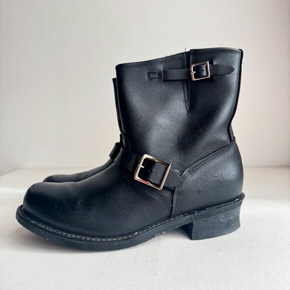 Frye Engineer Boots Black Leather Short 2 Buckle 9M - Picture 5 of 8